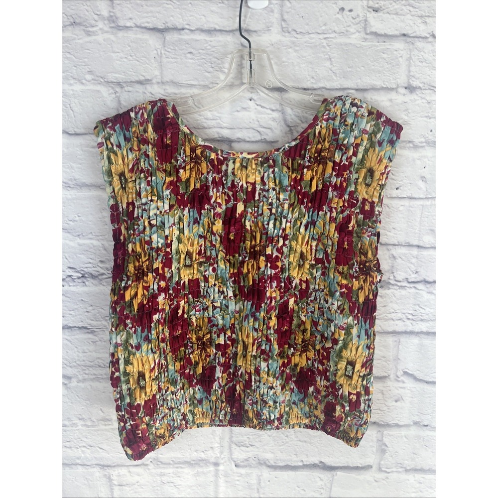 Jessica Bloom Retro Cottagecore Floral Stretch Popcorn Top One Size VTG Boho 90s - Picture 5 of 6